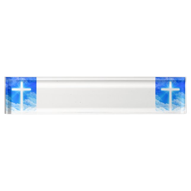 Cross of Light Jesus Christ Customizable Christian Desk Name Plate (Front)