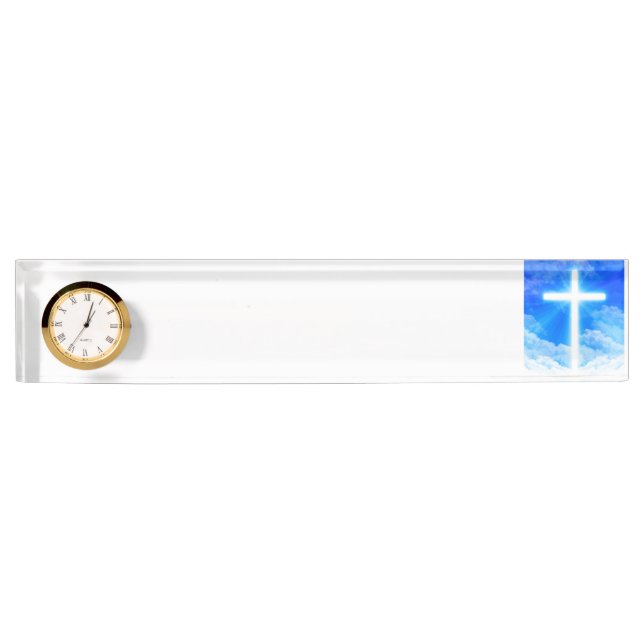 Cross of Light Jesus Christ Customizable Christian Desk Name Plate (Front)