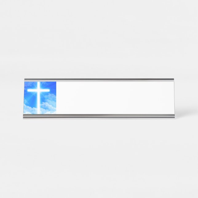 Cross of Light Jesus Christ Customizable Christian Desk Name Plate (Front)