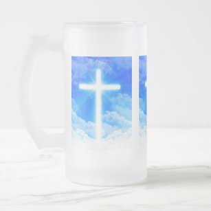 Cross of Light Jesus Christ Customizable Christian Frosted Glass Beer Mug