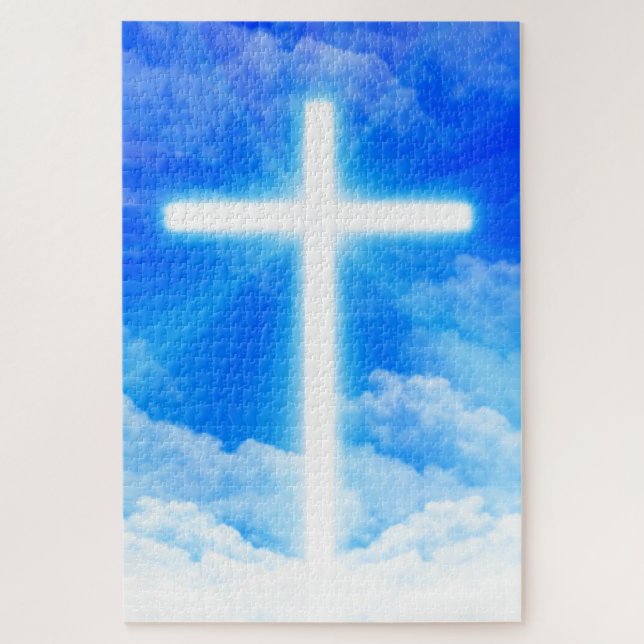 Cross of Light Jesus Christ Customizable Christian Jigsaw Puzzle (Vertical)