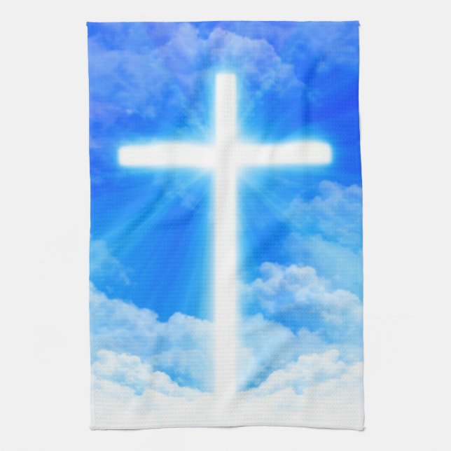 Cross of Light Jesus Christ Customizable Christian Kitchen Towel (Vertical)