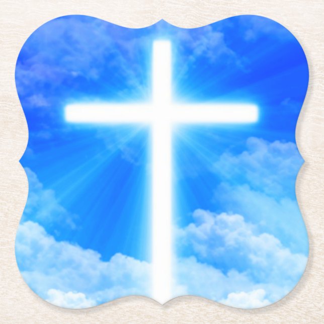 Cross of Light Jesus Christ Customizable Christian Paper Coaster (Front)
