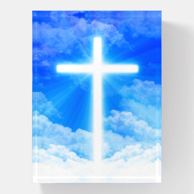 Cross of Light Jesus Christ Customizable Christian Paperweight (Vertical)