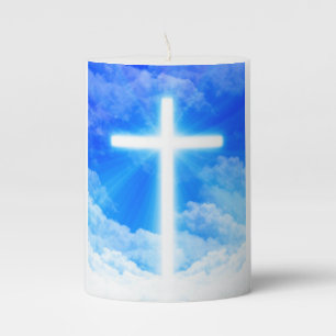 Cross of Light Jesus Christ Customizable Christian Pillar Candle