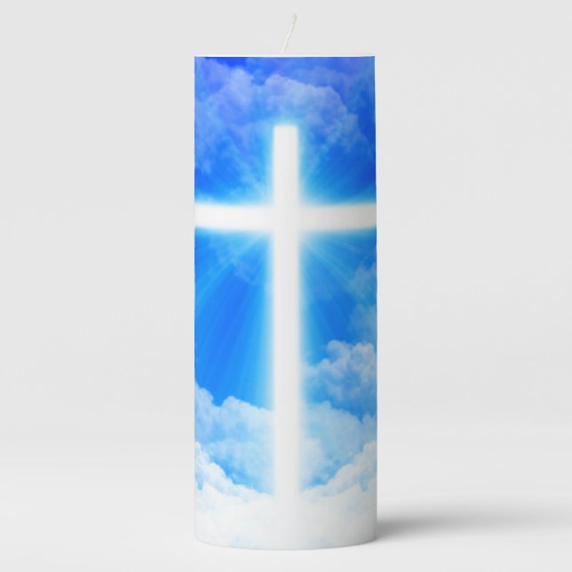 Cross of Light Jesus Christ Customizable Christian Pillar Candle (Front)