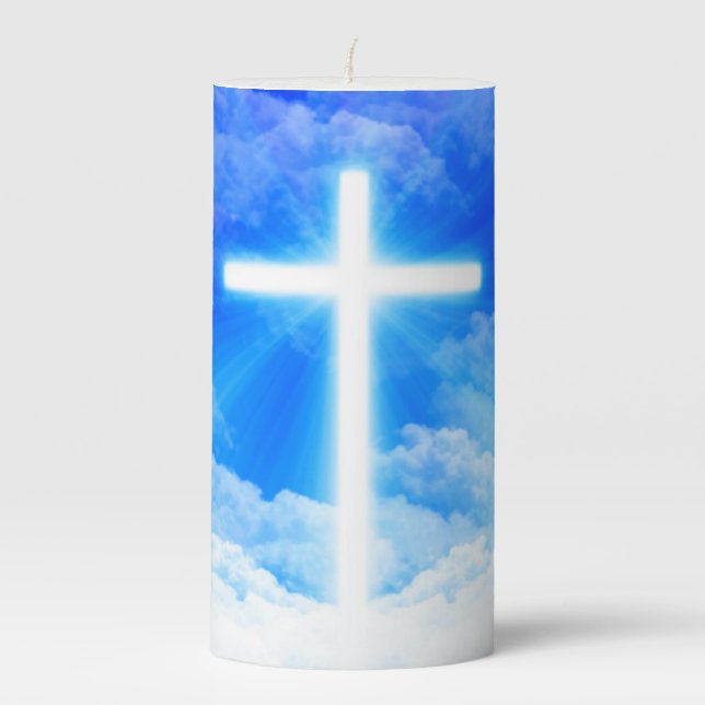Cross of Light Jesus Christ Customizable Christian Pillar Candle (Front)