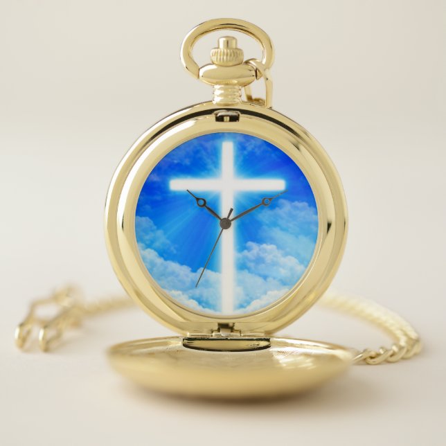 Cross of Light Jesus Christ Customizable Christian Pocket Watch (Inside)