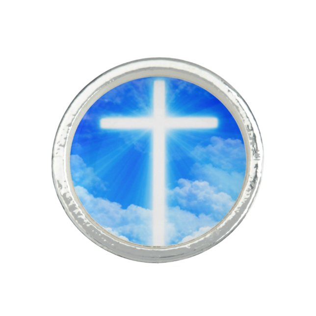 Cross of Light Jesus Christ Customizable Christian Ring (Front)