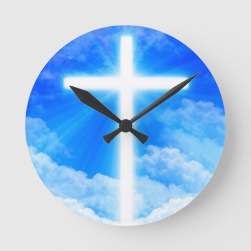 Cross of Light Jesus Christ Customizable Christian Round Clock