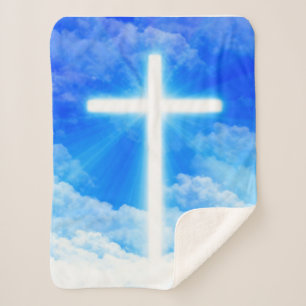 Cross of Light Jesus Christ Customizable Christian Sherpa Blanket