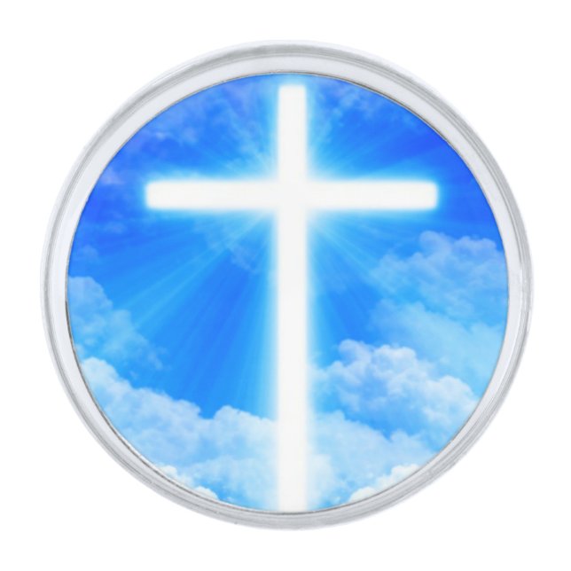 Cross of Light Jesus Christ Customizable Christian Silver Finish Lapel Pin (Front)
