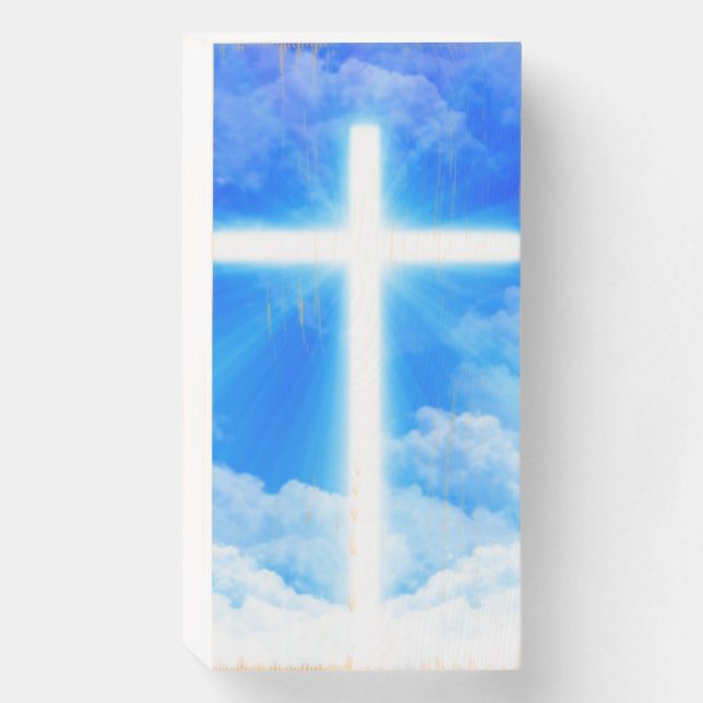 Cross of Light Jesus Christ Customizable Christian Wooden Box Sign (Front Vertical)