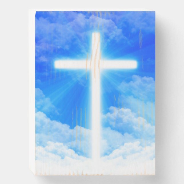 Cross of Light Jesus Christ Customizable Christian Wooden Box Sign (Front Vertical)