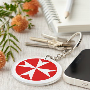 Cross Of Malta v2 (white on red) Keychain