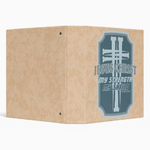 Cross of Nails on Shield Psalm 28:7 Bible Design 3 Ring Binder