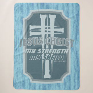 Cross of Nails on Shield Psalm 28:7 Bible Design Sherpa Blanket