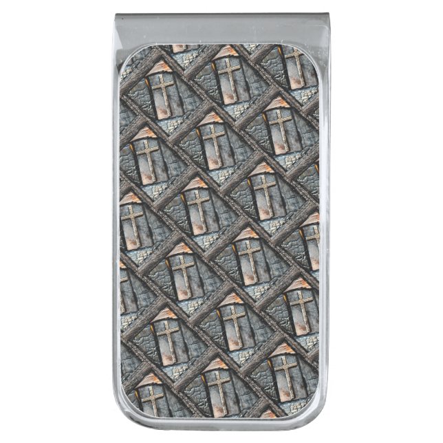 Cross of Protection  Silver Finish Money Clip (Front Vertical)