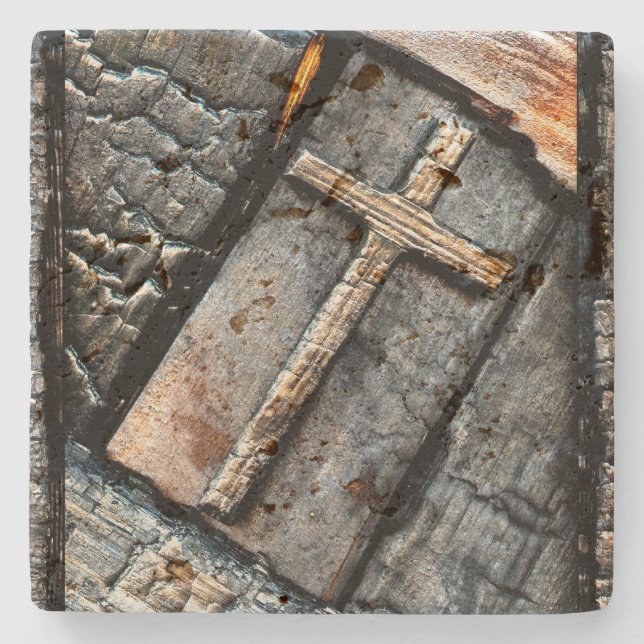 Cross of Protection Stone Coaster (Front)