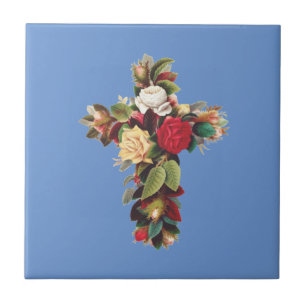 Cross of Roses Ceramic Tile
