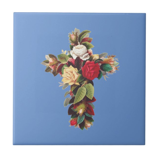 Cross of Roses Ceramic Tile (Front)