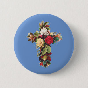 Cross of Roses The Rosicrucian Rose Cross Symbol Button
