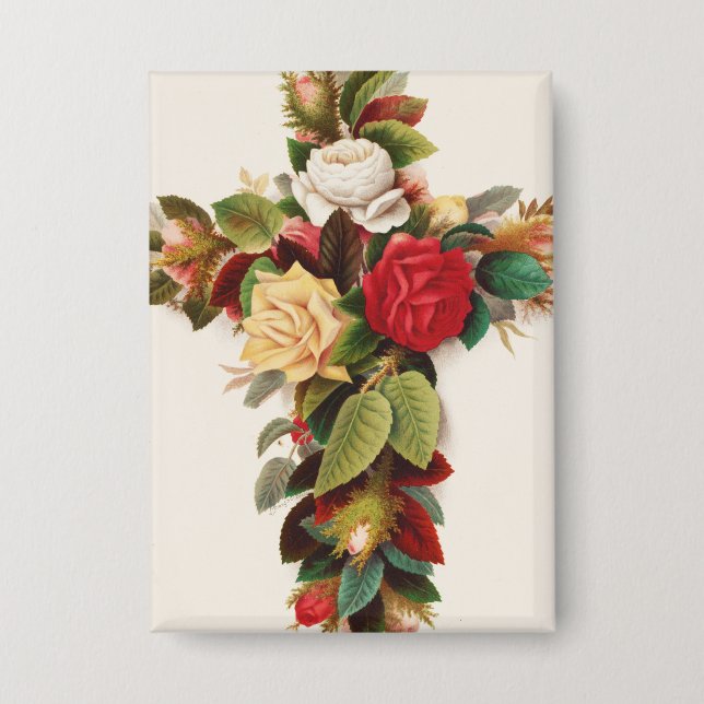 Cross of roses, Victorian era illustration Button (Front)