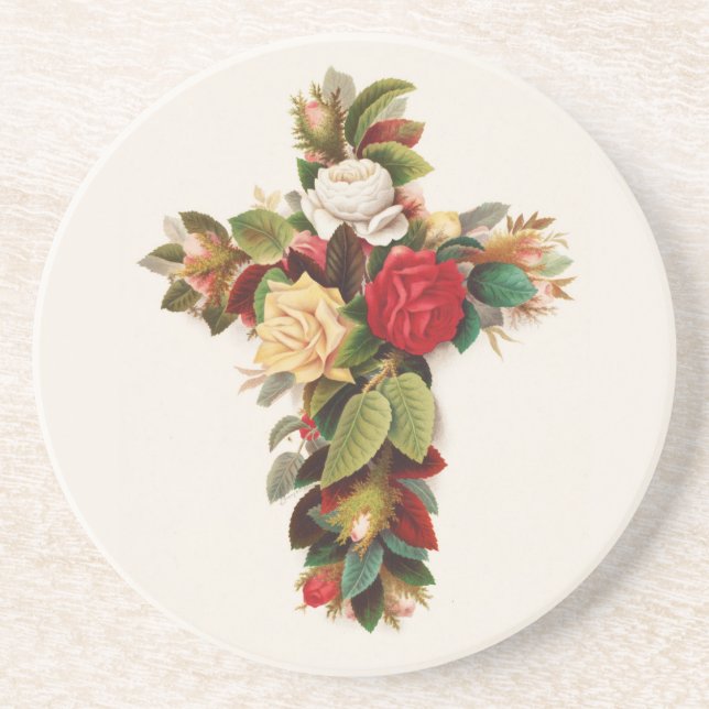 Cross of roses, Victorian era illustration Coaster (Front)