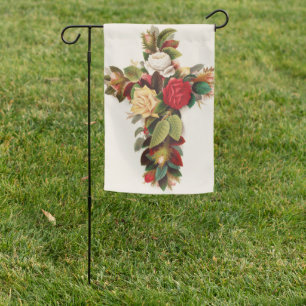 Cross of roses, Victorian era illustration Garden Flag