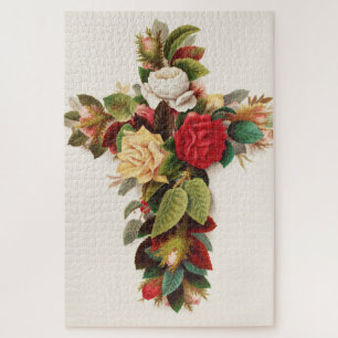 Cross of roses, Victorian era illustration Jigsaw Puzzle
