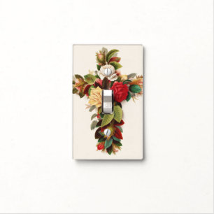 Cross of roses, Victorian era illustration Light Switch Cover