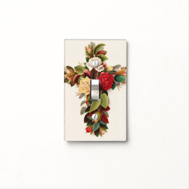 Cross of roses, Victorian era illustration Light Switch Cover (In Situ)