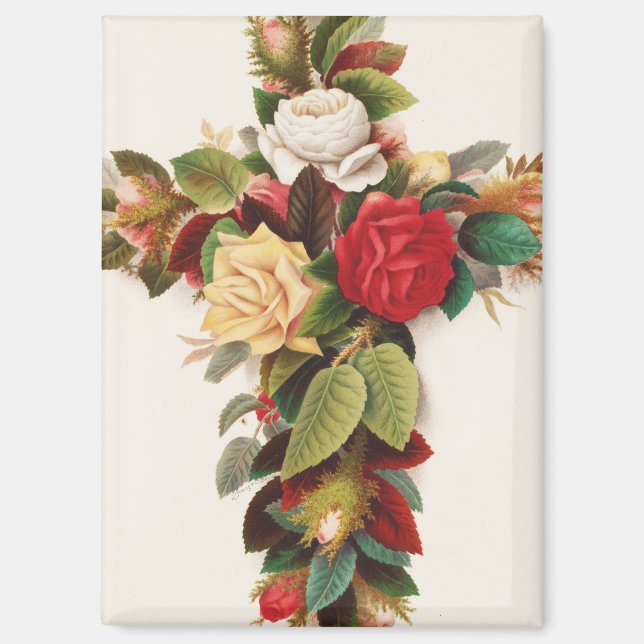 Cross of roses, Victorian era illustration Magnet (Front)
