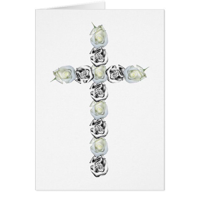 Cross of Silver and White Roses Cards (Front)