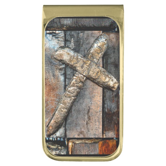 Cross of Strength Gold Finish Money Clip (Front Vertical)