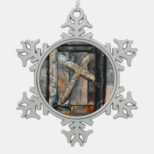 Cross of Strength Snowflake Pewter Christmas Ornament