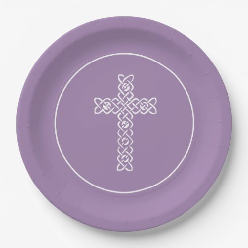 Cross Old Lavender Communion Baptism Christening Paper Plates