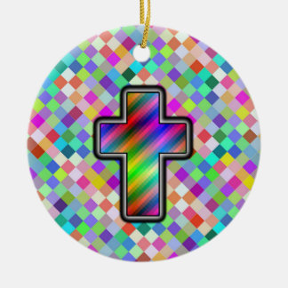 Cross on a Checkerboard Ceramic Ornament