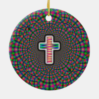 Cross on a Digital Background Ceramic Ornament