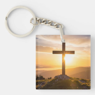 Cross on a hill keychain
