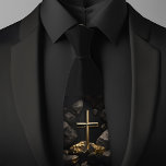 Cross On A Rock Neck Tie<br><div class="desc">Elevate your formal attire with the Cross On A Rock Neck Tie, featuring a striking golden cross set against a deep black background. This timeless design symbolizes faith and strength, making it a perfect accessory for church events, religious ceremonies, weddings, Easter, and special occasions. Whether you're a pastor, groomsman, or...</div>