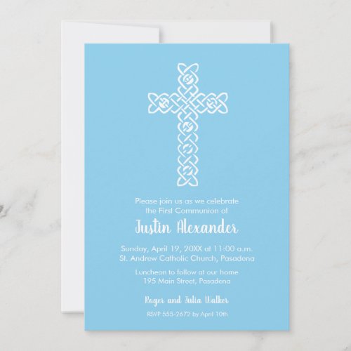 Cross on Baby Blue First Communion Invitations