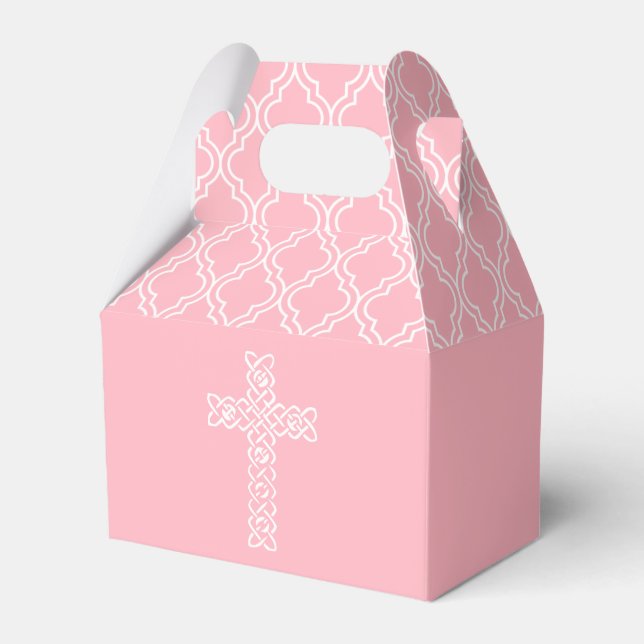 Cross on Baby Pink First Communion Favor Box (Front Side)