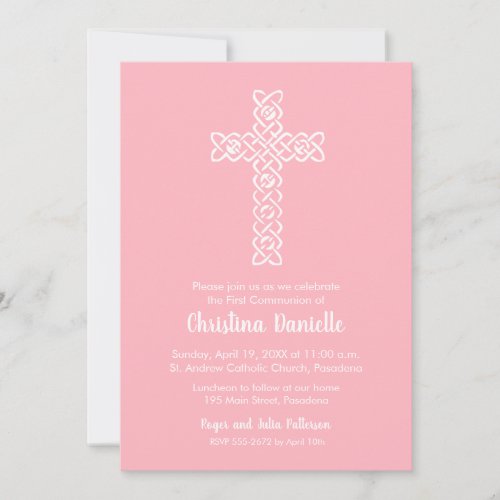 Cross on Baby Pink First Communion Invitations
