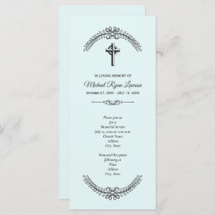Cross on Blue Funeral Memorial Service Invitations