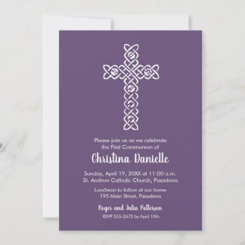 Cross on Dark Purple First Communion Invites