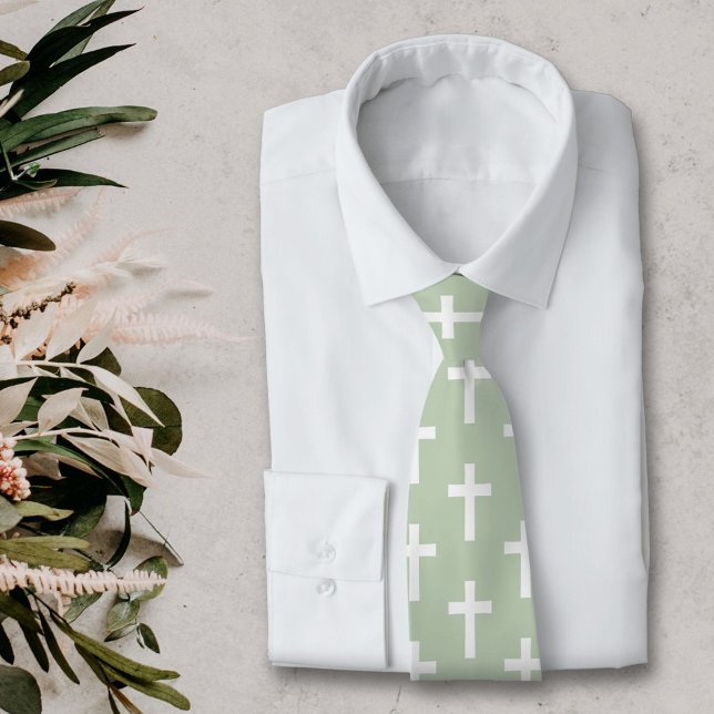 Cross on Green Neck Tie (White Cross on Green Neck Tie)