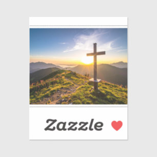 Cross on hill sticker