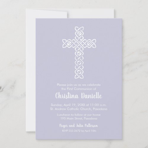 Cross on Lavender First Communion Invitations