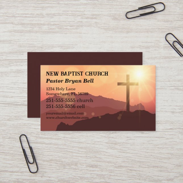 Cross on Mountains Pastor or Deacon Business Card (Front/Back In Situ)